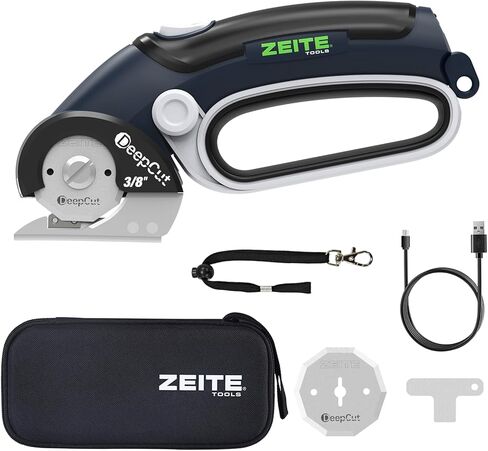 ZEITE Deepcut 3/8" Electric Cardboard Cutter,Cordless Scissors with LED Light,Storage Box,Rechargeable Powerful Rotary Box Cutter with 2 Blades for Thick Cardboard, Fabric, Carpet, Leather in Kuwait
