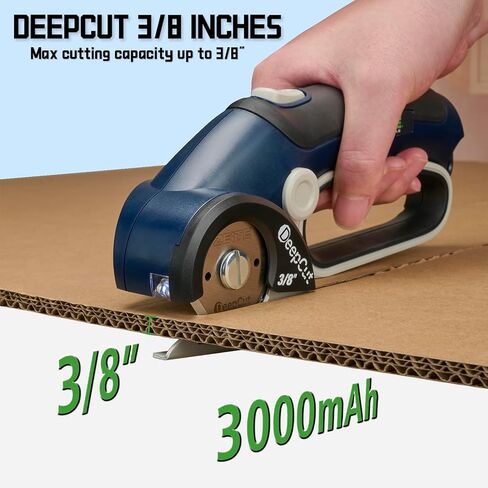 ZEITE Deepcut 3/8" Electric Cardboard Cutter,Cordless Scissors with LED Light,Storage Box,Rechargeable Powerful Rotary Box Cutter with 2 Blades for Thick Cardboard, Fabric, Carpet, Leather in Kuwait