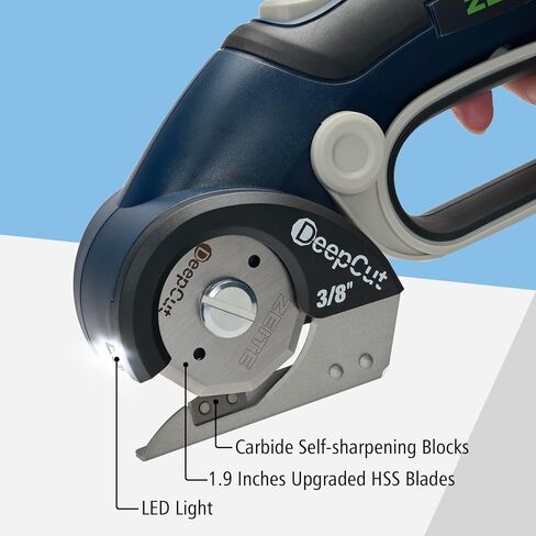 ZEITE Deepcut 3/8" Electric Cardboard Cutter,Cordless Scissors with LED Light,Storage Box,Rechargeable Powerful Rotary Box Cutter with 2 Blades for Thick Cardboard, Fabric, Carpet, Leather in Kuwait