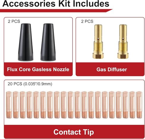 24 قطعة من رؤوس فوهة الغاز بدون غاز MIG Welding Gun Kit K3493-1 ملحقات بديلة متوافقة مع مجموعة Lincoln FC90/80GL Forney Titanium .035 بوصة (0.9 مم) in Kuwait