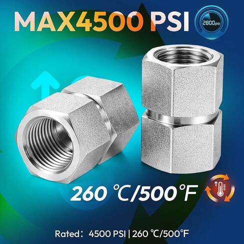 وصلة سداسية أنثى NPT مقاس 3/4 بوصة × 3/4 بوصة - وصلة أنابيب أنثى مزدوجة من الفولاذ المقاوم للصدأ 304 ملائمة لضاغط الهواء وخط غاز الماء الهيدروليكي 4500 رطل لكل بوصة مربعة شديدة التحمل (عبوة واحدة) in Kuwait