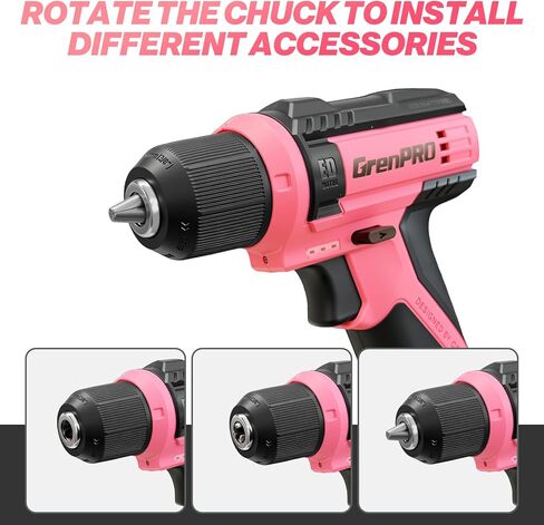 مثقاب لاسلكي GRENPRO 8 فولت، مجموعة مثقاب كهربائي مع 43 قطعة ملحقات، ظرف بدون مفتاح 3/8 بوصة، مصباح LED مدمج، كابل شحن من النوع C، مجموعة مثقاب وردية للنساء، حفر وشد/فك البراغي، أدوات منزلية ذاتية الصنع in Kuwait