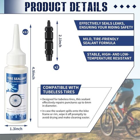 Threlaco 12 Pcs Tubeless Tire Sealant Tubeless Sealant 2oz Per Bottle Long-Lasting for MTB Mountain, Road, Gravel, Cyclocross, Commuter Bikes, Bike No Tubes Tires. No Tire Removal in Saudi Arabia