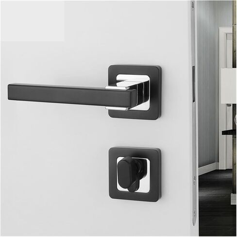 Modern Simple Door Lock Indoor Mechanical Door Lock Set Lock Magnetic Silent Handle Lock(Matt blackbright Chrome) in Kuwait