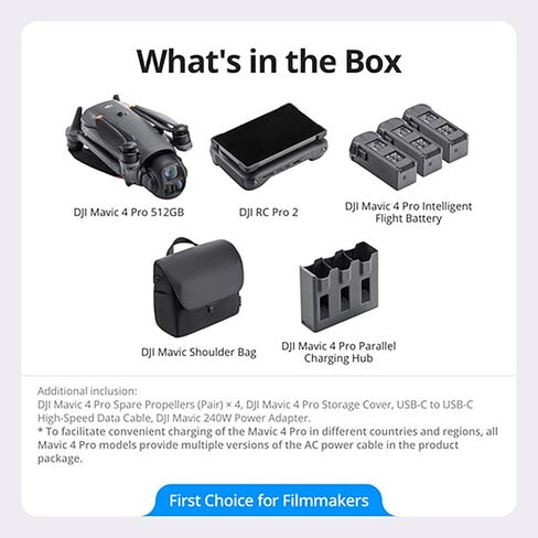 DJI Mavic 4 Pro Triple Camera Flass Fly Fly More Combo (W/DJI RC 2) ، 100MP 4/3 CMOS HASSELBLAD CAMPY مع فيديو HDR 6K/60FPS ، 0.1-LUX Nightscape ، حزمة استشعار عقبة مع مجموعة Deco Gear Kit in Saudi Arabia
