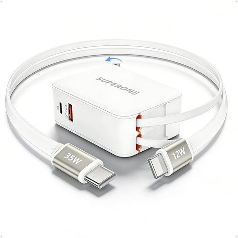 SuperOne 119W شاحن جدران قابل للسحب مع الكابلات المزدوجة ، كتلة شاحن USB C 5 شروط ، محول طاقة قابلة للطي مضغوط ، شحن سريع 65 واط لـ MacBook Pro/Air ، Dell XPS ، ThinkPad ، ZenBook ، iPhone ، iPad in Saudi Arabia