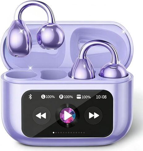 مقطع على سماعات الأذن التي تعمل باللمس ، سماعات الأذن المفتوحة اللاسلكية مع Bluetooth 5.4，50H عمر البطارية ， سماعات أذن مريحة خفيفة الوزن مريحة IPX7 للياقة البدنية ، الأسود. in Kuwait