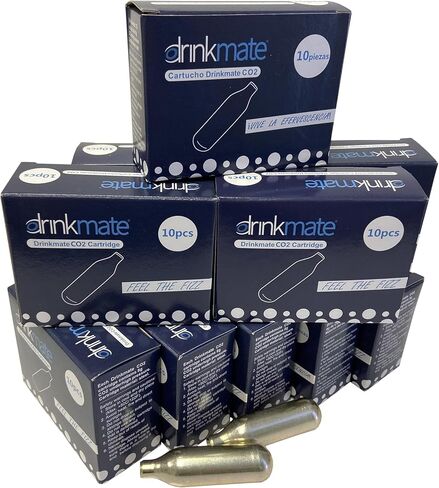 شواحن صودا ثاني أكسيد الكربون 8 جرام من DrinkMate - 100 عبوة، فضي، قياسي in Kuwait