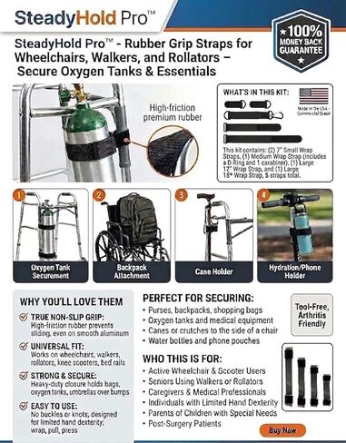 SteadyHold Pro™ Rubber Grip Straps for Wheelchairs, Walkers, and Rollators - Secure Oxygen Tanks & Essentials by SnakeStrap™ in Saudi Arabia