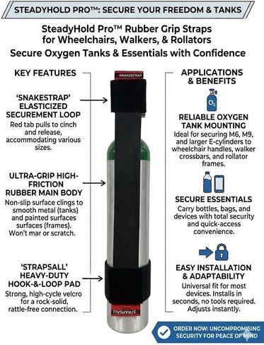 SteadyHold Pro™ Rubber Grip Straps for Wheelchairs, Walkers, and Rollators - Secure Oxygen Tanks & Essentials by SnakeStrap™ in Saudi Arabia
