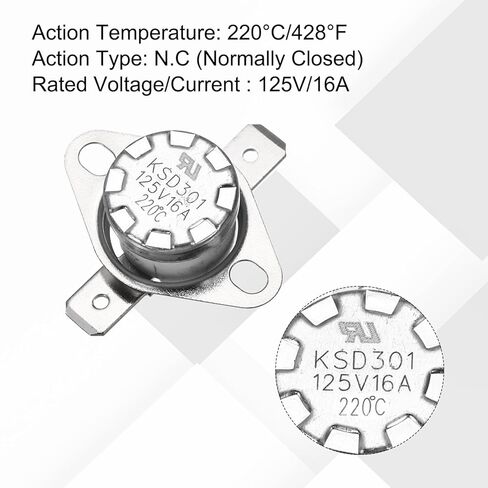 uxcell 2 Pcs KSD301 Thermostat 220°C/428°F 16A Normally Closed N.C Adjust Snap Disc Temperature Switch for Microwaves,Oven,Coffee Maker,Ceramic Material in Saudi Arabia