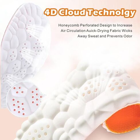 Steppers Insoles for Men Women, 2026 New 4D Cloud Soles Memory Foam Insoles, Trim to Fit Insoles with Arch Support & Cushioned Comfort Breathable(Orange, Men 8-8.5/Women 9.5-10) in Saudi Arabia