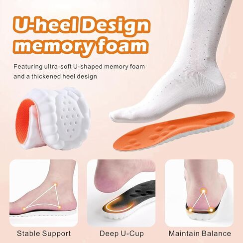 Steppers Insoles for Men Women, 2026 New 4D Cloud Soles Memory Foam Insoles, Trim to Fit Insoles with Arch Support & Cushioned Comfort Breathable(Orange, Men 8-8.5/Women 9.5-10) in Saudi Arabia