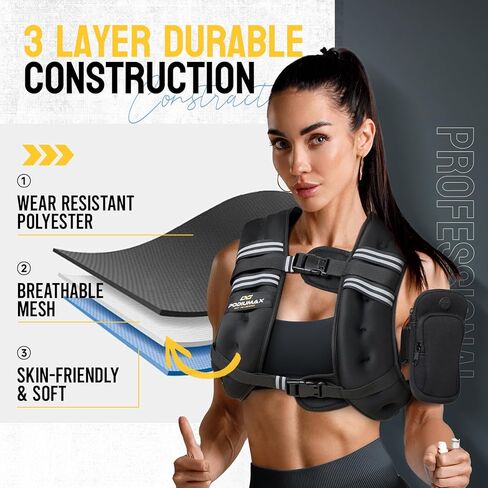 سترة PodiuMax المرجحة للنساء، 6 رطل/8 رطل/12 رطل/16 رطل/20 رطل/25 رطل/30 رطل مع أشرطة قابلة للتعديل وحقيبة هاتف، مقاس مريح، سترة نسائية مرجحة للمشي، تدريب القوة، الجري، بناء العضلات، فقدان الوزن in Kuwait