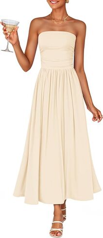 ZESICA Women's Summer Sleeveless Midi Dress 2026 Strapless Ruched A Line Flowy Wedding Guest Party Beach Long Dresses in Saudi Arabia