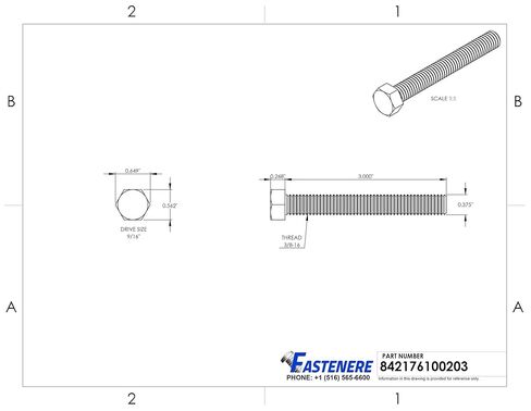 مسامير لولبية سداسية الرأس مقاس 3/8-16 × 3 بوصة، محرك سداسي خارجي، فولاذ مقاوم للصدأ 18-8، خيط كامل، لمسة نهائية لامعة، نقطة مسطحة، الكمية 25 من Fastenere in Kuwait