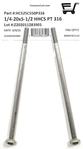 1/4-20x5-1/2 براغي سداسية من الفولاذ المقاوم للصدأ براغي سداسية 316 خيط جزئي من الفولاذ المقاوم للصدأ من الدرجة البحرية - (5 قطع) in Kuwait