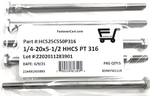 1/4-20x5-1/2 براغي سداسية من الفولاذ المقاوم للصدأ براغي سداسية 316 خيط جزئي من الفولاذ المقاوم للصدأ من الدرجة البحرية - (5 قطع) in Kuwait