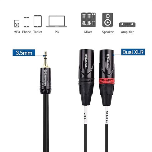 كابل ماترز 3.5 ملم 1/8 بوصة TRS إلى 2 XLR كابل، ذكر إلى ذكر Aux إلى كابل XLR مزدوج - 10 أقدام in Kuwait