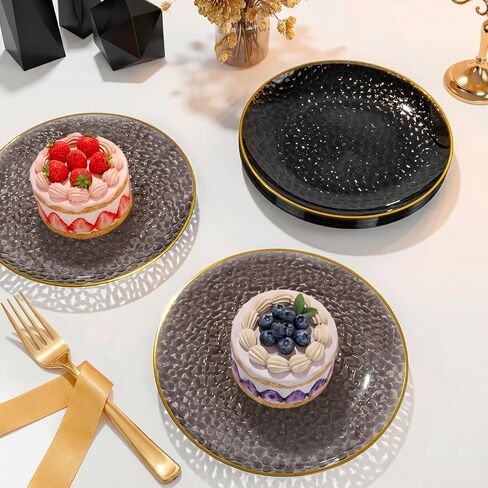 DaYammi 240Pcs Gold Plastic Plates Including 120Pcs Dessert Plates and 120Pcs Cake Forks,Hammered Party Plate,Clear Gold Appetizer plates Heavy duty Disposable Plastic Plate for Party Wedding Birthday in Saudi Arabia