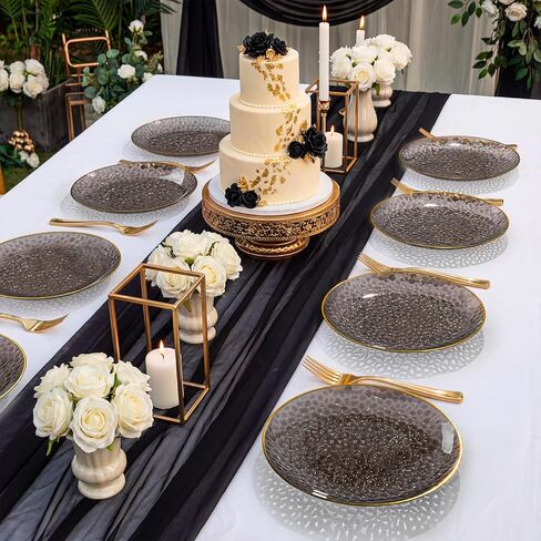 DaYammi 240Pcs Gold Plastic Plates Including 120Pcs Dessert Plates and 120Pcs Cake Forks,Hammered Party Plate,Clear Gold Appetizer plates Heavy duty Disposable Plastic Plate for Party Wedding Birthday in Saudi Arabia