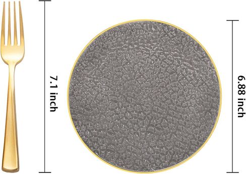 DaYammi 240Pcs Gold Plastic Plates Including 120Pcs Dessert Plates and 120Pcs Cake Forks,Hammered Party Plate,Clear Gold Appetizer plates Heavy duty Disposable Plastic Plate for Party Wedding Birthday in Saudi Arabia