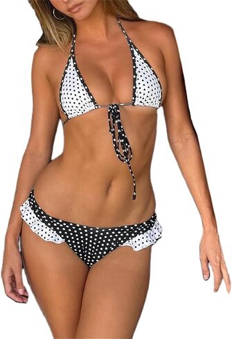 Women Y2k String Bikini Set Halter Tie Up Triangle Top High Cut Cheeky Bottoms 2 Piece Bathing Suit Swimwear in Saudi Arabia