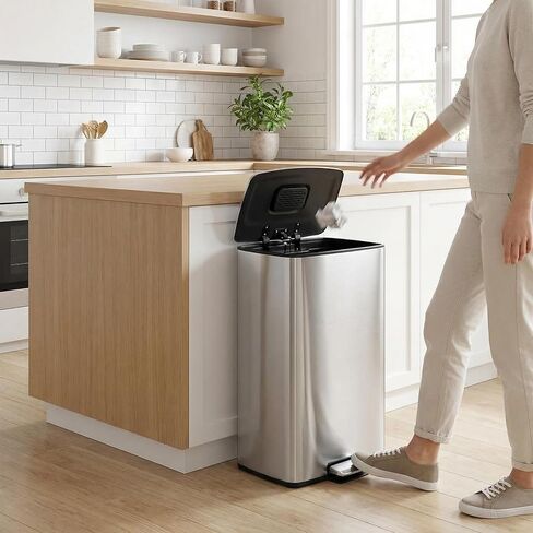 GarveeTech 10.6 Gallon Kitchen Trash Can with Soft Close Lid, 40 Liter Stainless Steel Garbage Can with Removable Inner Bucket and Odor Filter, Step On Waste Bin for Home Living Room Office, Silver in Saudi Arabia