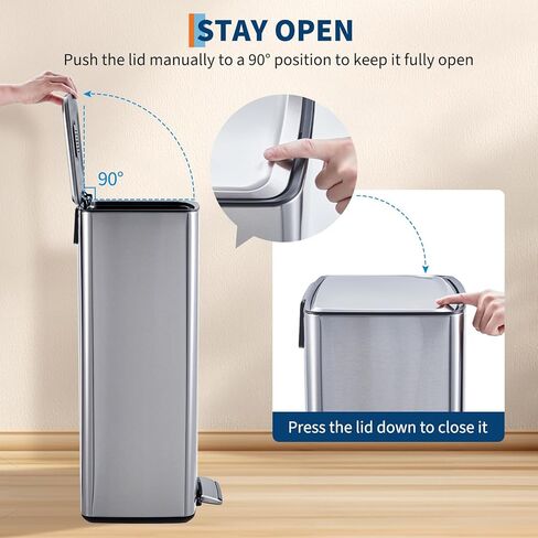 GarveeTech 10.6 Gallon Kitchen Trash Can with Soft Close Lid, 40 Liter Stainless Steel Garbage Can with Removable Inner Bucket and Odor Filter, Step On Waste Bin for Home Living Room Office, Silver in Saudi Arabia