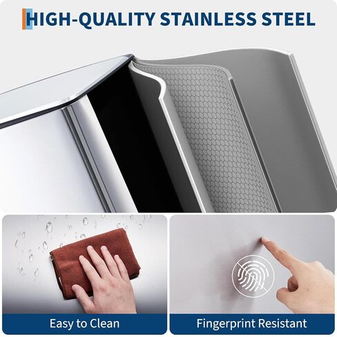 GarveeTech 10.6 Gallon Kitchen Trash Can with Soft Close Lid, 40 Liter Stainless Steel Garbage Can with Removable Inner Bucket and Odor Filter, Step On Waste Bin for Home Living Room Office, Silver in Saudi Arabia