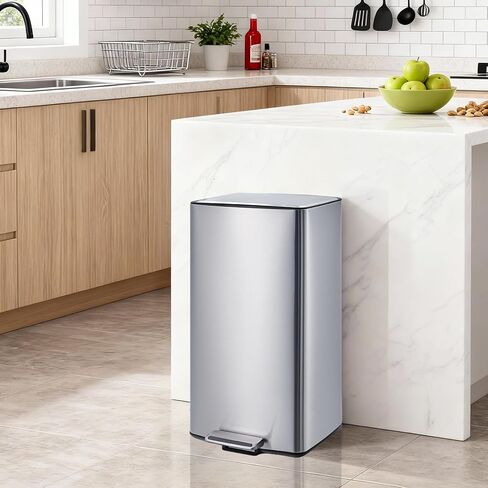 GarveeTech 10.6 Gallon Kitchen Trash Can with Soft Close Lid, 40 Liter Stainless Steel Garbage Can with Removable Inner Bucket and Odor Filter, Step On Waste Bin for Home Living Room Office, Silver in Saudi Arabia