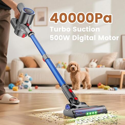 مكنسة كهربائية لاسلكية VersLife Z8، شفط طاقة 40 كيلو باسكال/500 وات، شاشة LED، مكنسة كهربائية خفيفة الوزن 6 في 1 مع ضوء LED أخضر، ترشيح 6 مراحل، قائمة بذاتها لسجاد الأرضيات الصلبة من شعر الحيوانات الأليفة in Kuwait