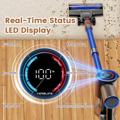 مكنسة كهربائية لاسلكية VersLife Z8، شفط طاقة 40 كيلو باسكال/500 وات، شاشة LED، مكنسة كهربائية خفيفة الوزن 6 في 1 مع ضوء LED أخضر، ترشيح 6 مراحل، قائمة بذاتها لسجاد الأرضيات الصلبة من شعر الحيوانات الأليفة in Kuwait