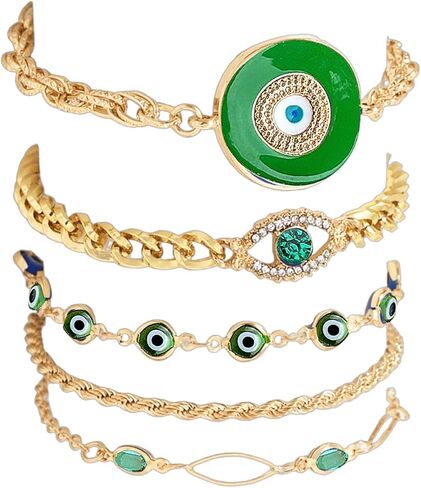 MALOYANVE 5Pcs Evil Eye Bracelet Set for Women Stunning Gold Plated Layered Turkish Evil Eye Bracelets Exquisite Boho Stackable Charm Bracelets Unique & Trendy Jewelry Gift in Saudi Arabia