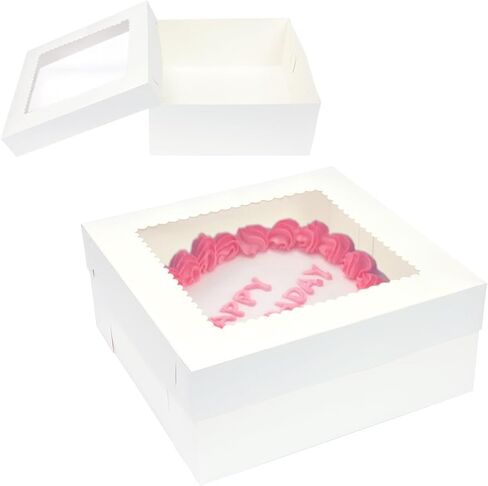 12 عبوة من علب الكيك مقاس 40.64 × 40.64 × 15.24 سم، وصناديق الكيك البيضاء، وحاويات معجنات المخابز للكعك والكب كيك والفطائر ومستلزمات الحفلات in Kuwait