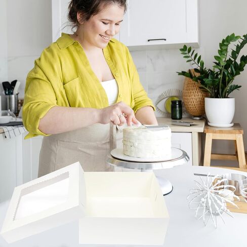 12 عبوة من علب الكيك مقاس 40.64 × 40.64 × 15.24 سم، وصناديق الكيك البيضاء، وحاويات معجنات المخابز للكعك والكب كيك والفطائر ومستلزمات الحفلات in Kuwait