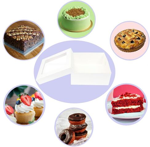 12 عبوة من علب الكيك مقاس 40.64 × 40.64 × 15.24 سم، وصناديق الكيك البيضاء، وحاويات معجنات المخابز للكعك والكب كيك والفطائر ومستلزمات الحفلات in Kuwait