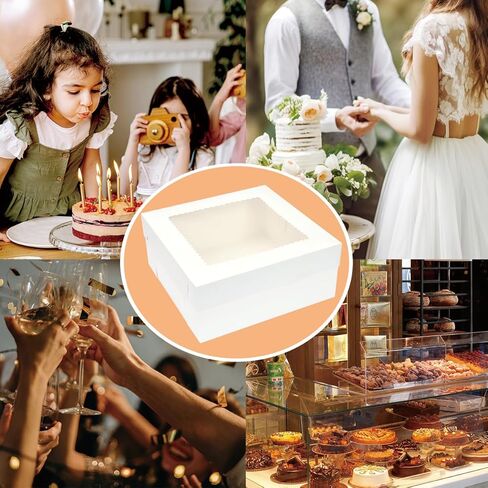 12 عبوة من علب الكيك مقاس 40.64 × 40.64 × 15.24 سم، وصناديق الكيك البيضاء، وحاويات معجنات المخابز للكعك والكب كيك والفطائر ومستلزمات الحفلات in Kuwait