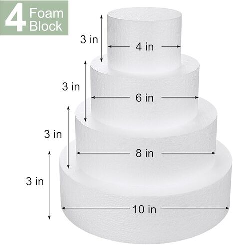 4 Tiers Foam Cake Dummies 4" 6" 8" 10", White Dummy Cakes Styrofoam Sets, 12 Inch Tall Fake Cake, Dummy Cake for Wedding Cake Supplies Decorating Birthday Wedding Display in Kuwait