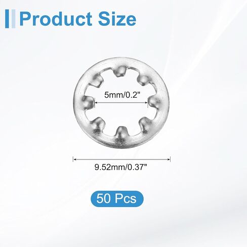 50 قطعة من Uxcell 10# غسالة قفل أسنان داخلية، 304 من الفولاذ المقاوم للصدأ متعدد الأسنان، قفل قفل نجمة، لون فضي in Saudi Arabia