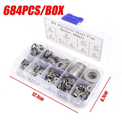 684PCS Stainless Steel Flat Washer M2 M2.5 M3 M4 M5 M6 M8 M10 Plain Washer Gaskets Metal Washers Rings Screw Assortment Kits in Saudi Arabia