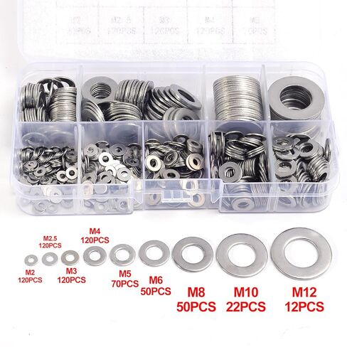 684PCS Stainless Steel Flat Washer M2 M2.5 M3 M4 M5 M6 M8 M10 Plain Washer Gaskets Metal Washers Rings Screw Assortment Kits in Saudi Arabia