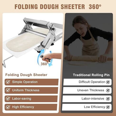 Folding Dough Sheeter 12in Stainless Steel Manual Dough Sheeter for Homemade Fudge Crust Pizza Dough with 2 Sheeter Board & Thickness Adjustable 2.5-25MM (12in) in Saudi Arabia