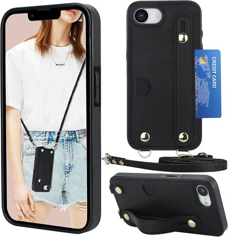 Ysnzaq Crossbody Wallet Case for Apple iPhone 17, Adjustable Long Lanyard with Card Slot Holder Phone Cover for Apple iPhone 17 WD Black in Saudi Arabia