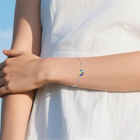 Autism Awareness Bracelet 925 Sterling Silver 7 Chakra Puzzle Piece Heart Shape Bracelet ASD Autism Jewelry Gifts for Women in Saudi Arabia