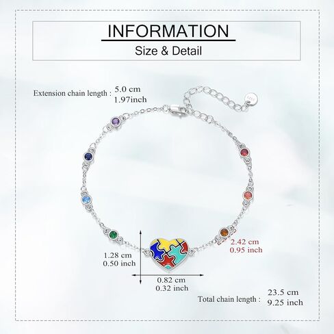 Autism Awareness Bracelet 925 Sterling Silver 7 Chakra Puzzle Piece Heart Shape Bracelet ASD Autism Jewelry Gifts for Women in Saudi Arabia