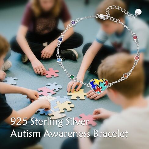 Autism Awareness Bracelet 925 Sterling Silver 7 Chakra Puzzle Piece Heart Shape Bracelet ASD Autism Jewelry Gifts for Women in Saudi Arabia