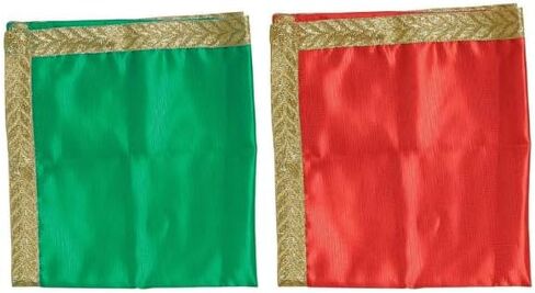 Set of 2 Mat Aasan Decorative Silk Pooja Cloth (Size:-22 Inches X 22 Inches,) for Indian Traditional Multipurpose Pooja Decorations Item & Article(Red and Green) in Saudi Arabia