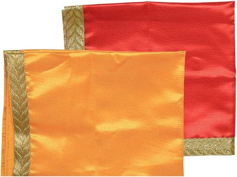 Set of 2 Mat Aasan Decorative Silk Pooja Cloth (Size:-22 Inches X 22 Inches,) for Indian Traditional Multipurpose Pooja Decorations Item & Article(Red and Green) in Saudi Arabia