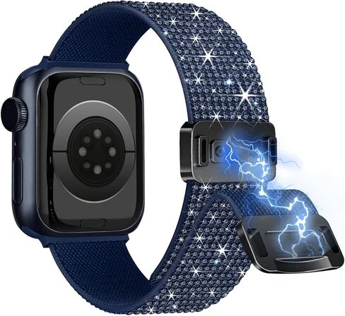 wipalor Sparkly Stretchy Nylon Magnetic Band Fit Bling Apple Watch Bands for Women (42mm Series 11/10)41mm 40mm 38mm, Sport iWatch Bands for Glitter iPhone Watch Series 11 10 SE 9 8 7 6 5 4 3-Starlight in Kuwait